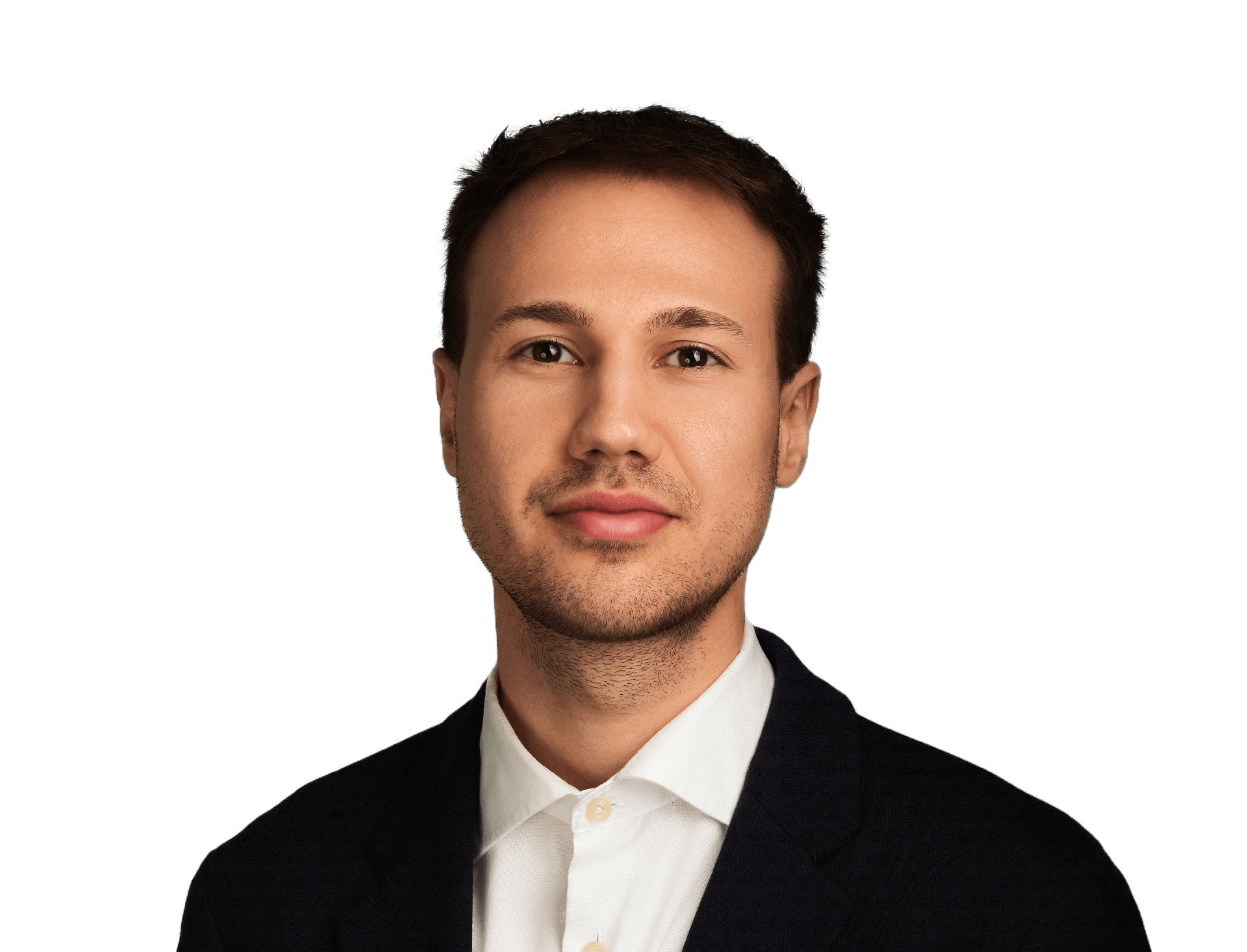 professional headshot of a male web developer in his 30s, neutral background, friendly smile